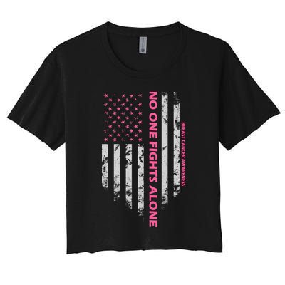 No One Fight Alone Breast Cancer Awareness Flag Women's Crop Top Tee