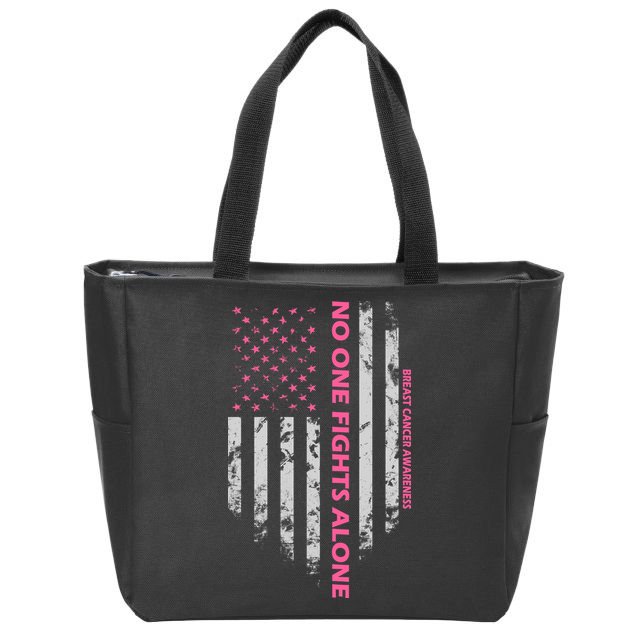 No One Fight Alone Breast Cancer Awareness Flag Zip Tote Bag