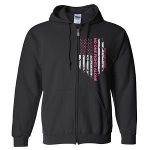 No One Fight Alone Breast Cancer Awareness Flag Full Zip Hoodie