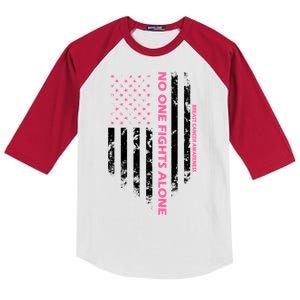 No One Fight Alone Breast Cancer Awareness Flag Kids Colorblock Raglan Jersey