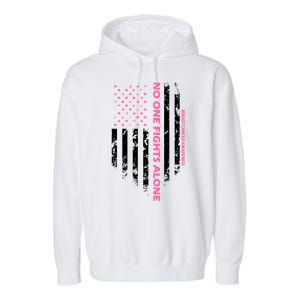 No One Fight Alone Breast Cancer Awareness Flag Garment-Dyed Fleece Hoodie