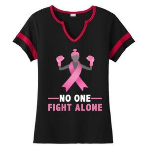 No One Fights  Alone Breast Cancer Ladies Halftime Notch Neck Tee