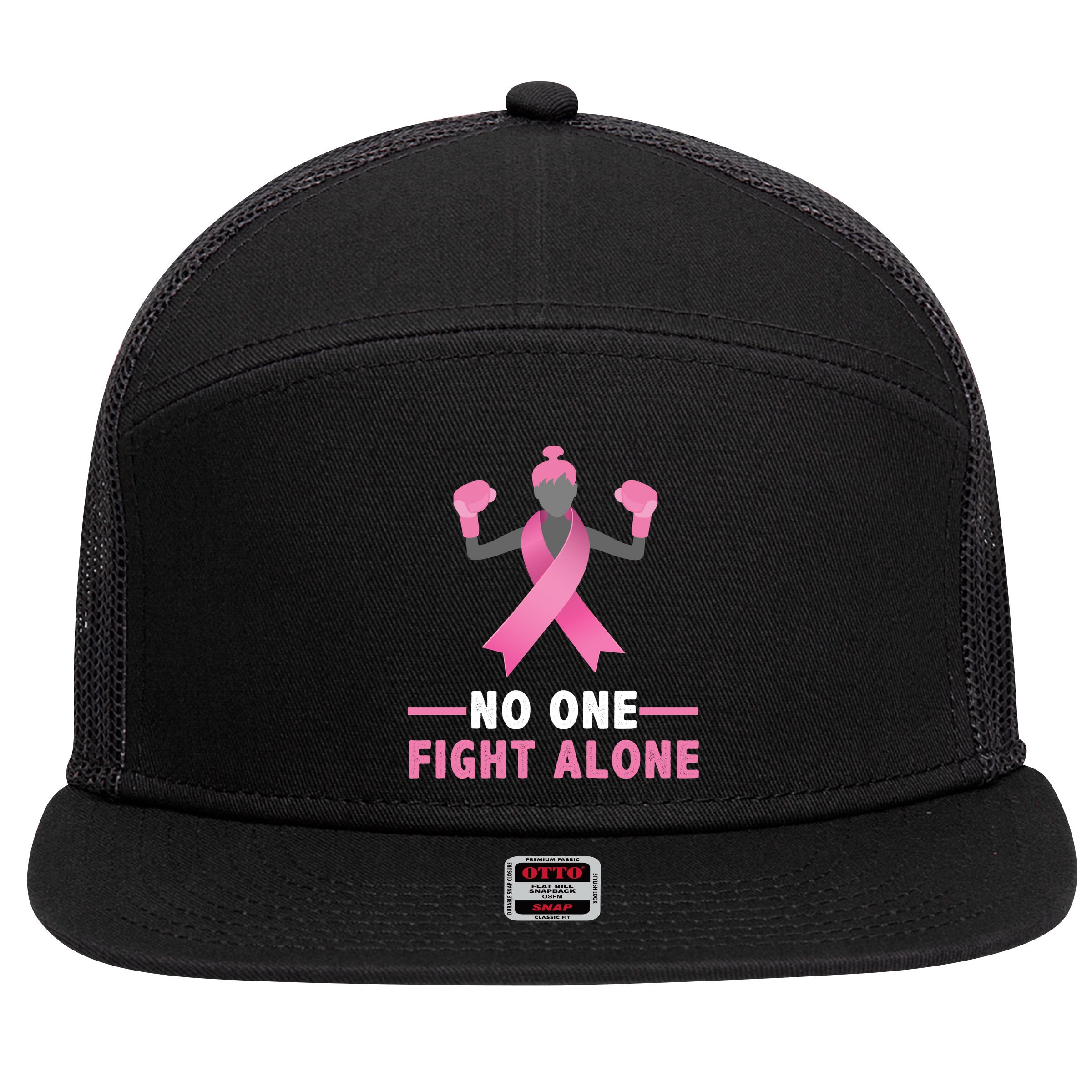 No One Fights  Alone Breast Cancer 7 Panel Mesh Trucker Snapback Hat