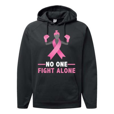 No One Fights  Alone Breast Cancer Performance Fleece Hoodie