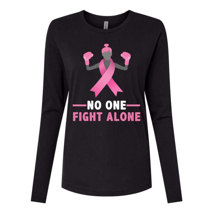 No One Fights  Alone Breast Cancer Womens Cotton Relaxed Long Sleeve T-Shirt