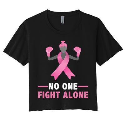 No One Fights  Alone Breast Cancer Women's Crop Top Tee