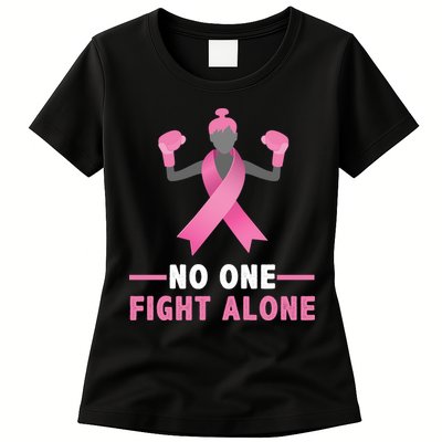 No One Fights  Alone Breast Cancer Womens T-Shirt