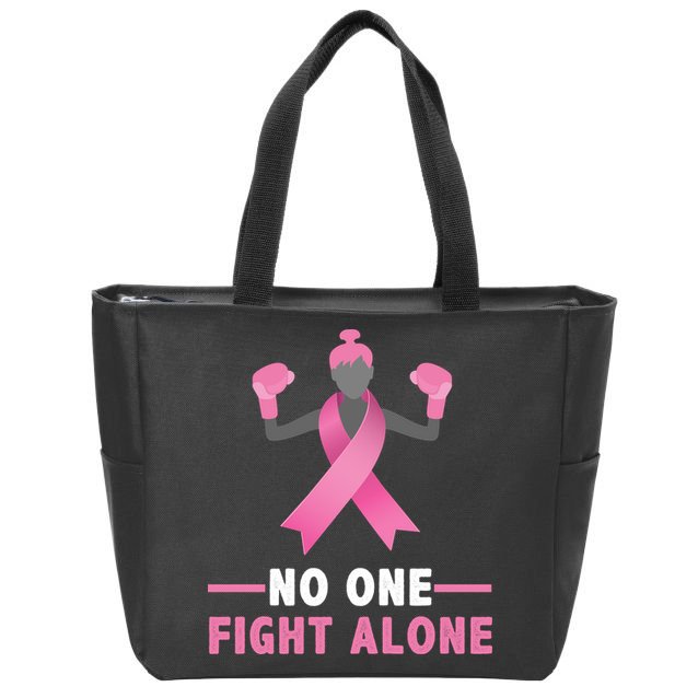 No One Fights  Alone Breast Cancer Zip Tote Bag