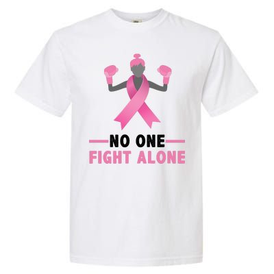 No One Fights  Alone Breast Cancer Garment-Dyed Heavyweight T-Shirt