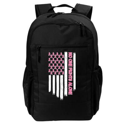 No One Fights Alone Breast Cancer Awareness American Pink Ribbons Flag Backpack