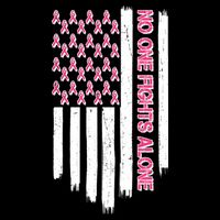 No One Fights Alone Breast Cancer Awareness American Pink Ribbons Flag Flatbill Hat