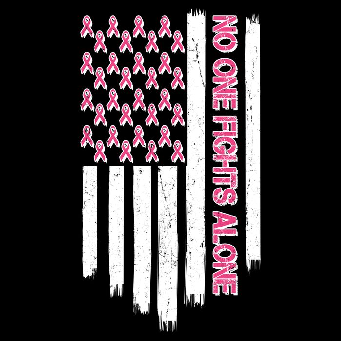 No One Fights Alone Breast Cancer Awareness American Pink Ribbons Flag Flatbill Hat
