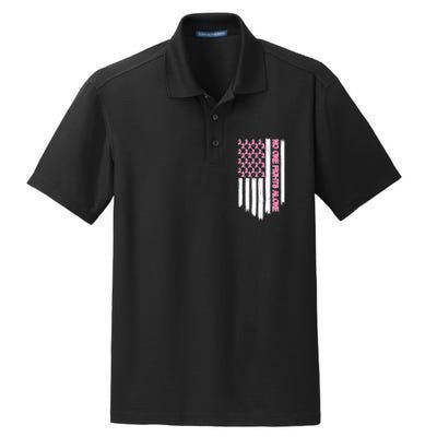 No One Fights Alone Breast Cancer Awareness American Pink Ribbons Flag Dry Zone Grid Polo