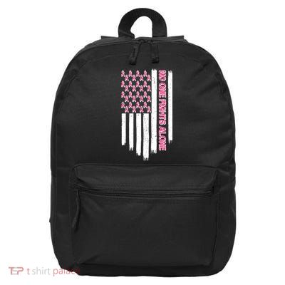 No One Fights Alone Breast Cancer Awareness American Pink Ribbons Flag 16 in Basic Backpack