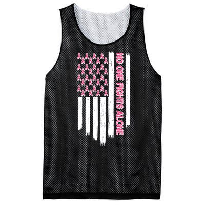 No One Fights Alone Breast Cancer Awareness American Pink Ribbons Flag Mesh Reversible Basketball Jersey Tank