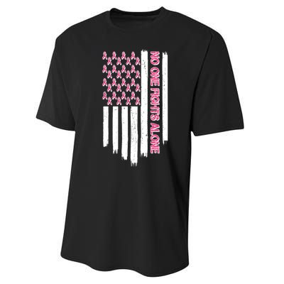 No One Fights Alone Breast Cancer Awareness American Pink Ribbons Flag Performance Sprint T-Shirt