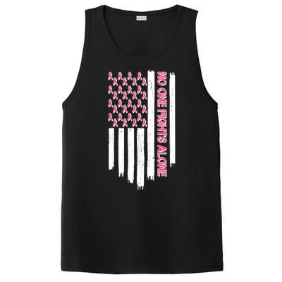 No One Fights Alone Breast Cancer Awareness American Pink Ribbons Flag PosiCharge Competitor Tank