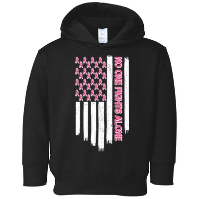 No One Fights Alone Breast Cancer Awareness American Pink Ribbons Flag Toddler Hoodie
