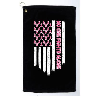 No One Fights Alone Breast Cancer Awareness American Pink Ribbons Flag Golf Towel