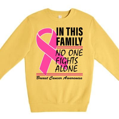 No One Fights Alone Breast Cancer Awareness Ribbon Premium Crewneck Sweatshirt