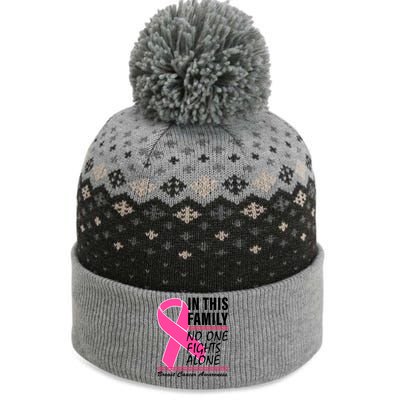 No One Fights Alone Breast Cancer Awareness Ribbon The Baniff Cuffed Pom Beanie