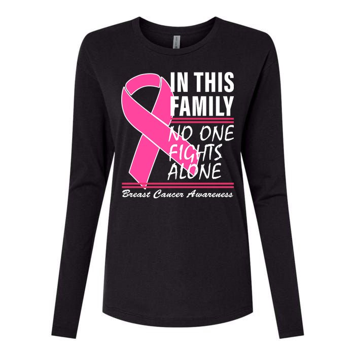 No One Fights Alone Breast Cancer Awareness Ribbon Womens Cotton Relaxed Long Sleeve T-Shirt