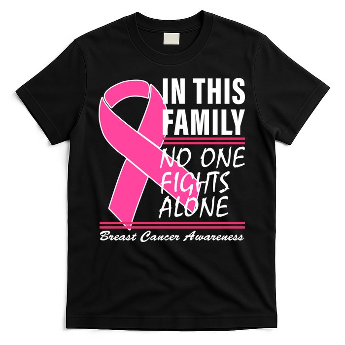 No One Fights Alone Breast Cancer Awareness Ribbon T-Shirt