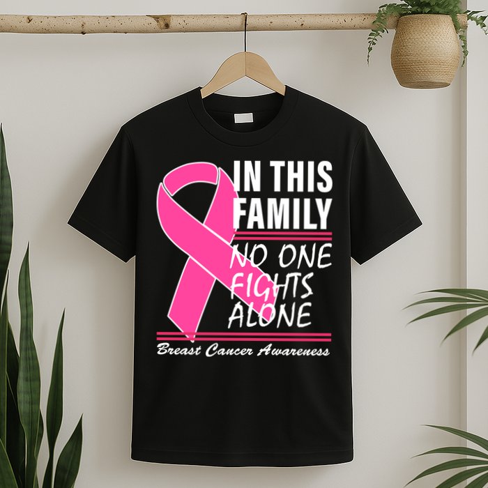 No One Fights Alone Breast Cancer Awareness Ribbon T-Shirt