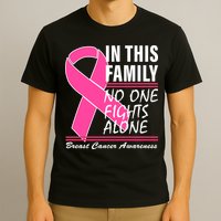 No One Fights Alone Breast Cancer Awareness Ribbon T-Shirt