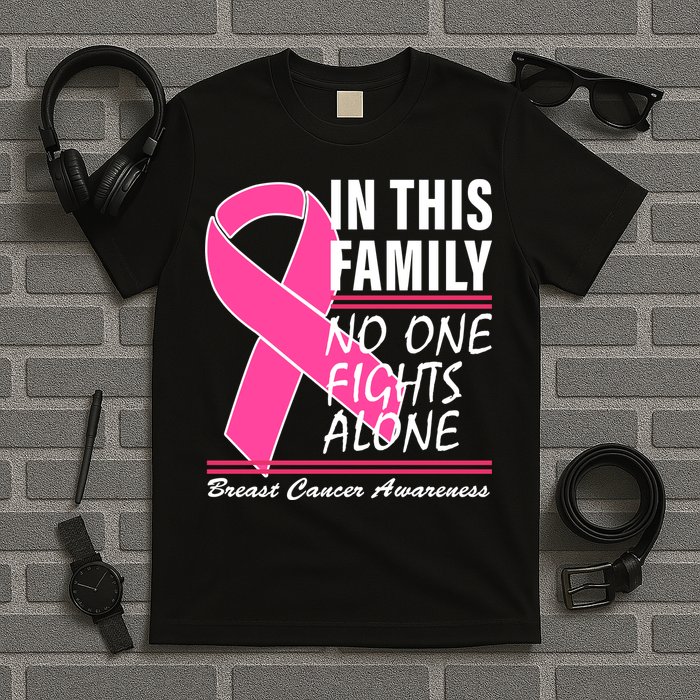 No One Fights Alone Breast Cancer Awareness Ribbon T-Shirt