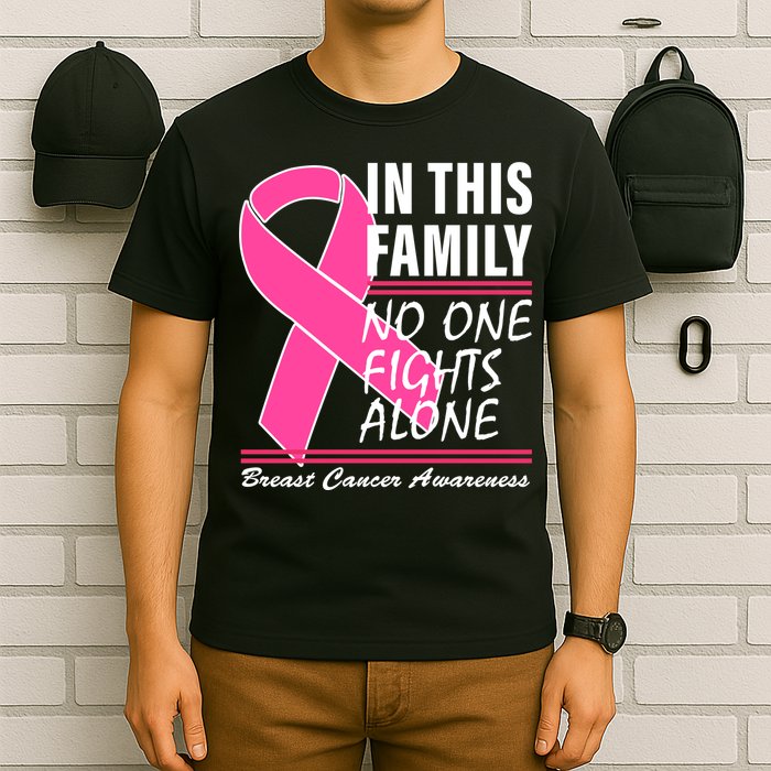 No One Fights Alone Breast Cancer Awareness Ribbon T-Shirt