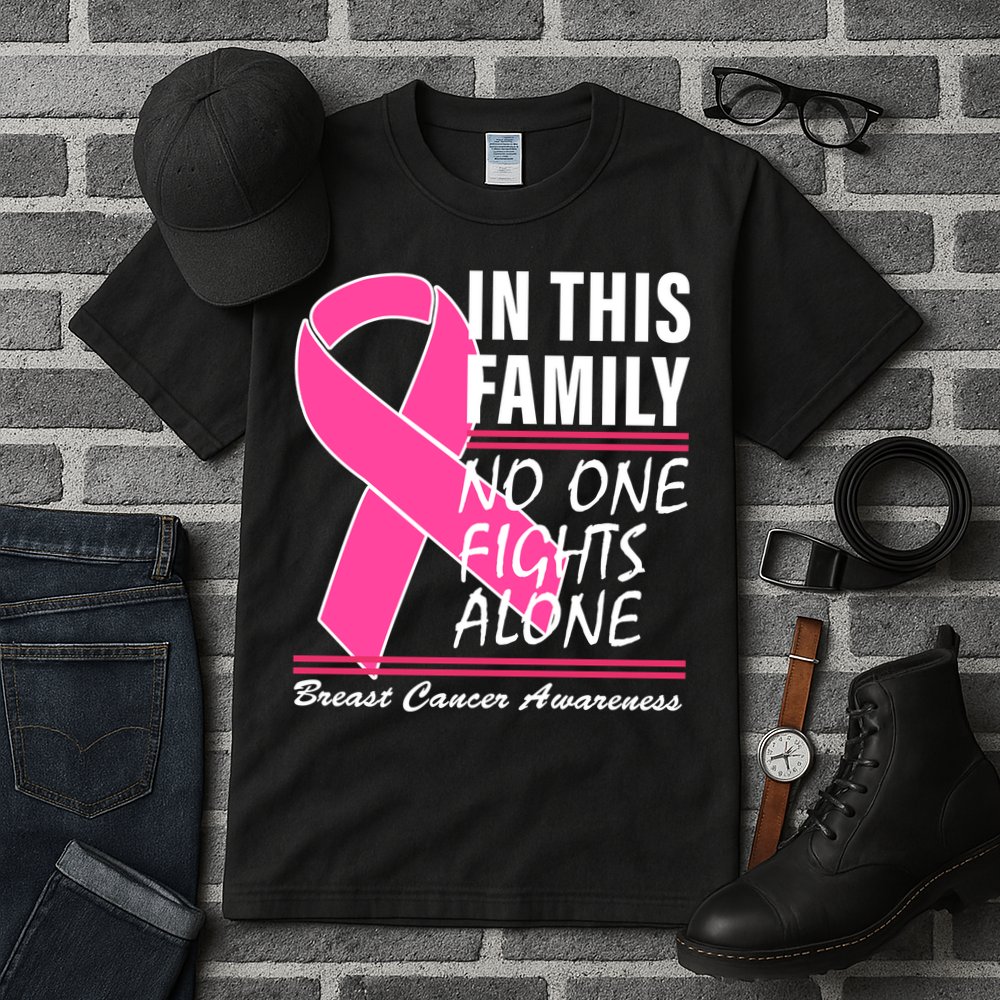 No One Fights Alone Breast Cancer Awareness Ribbon Tall T-Shirt