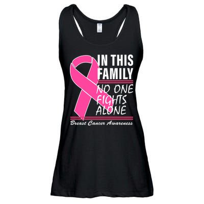 No One Fights Alone Breast Cancer Awareness Ribbon Ladies Essential Flowy Tank