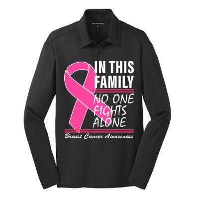 No One Fights Alone Breast Cancer Awareness Ribbon Silk Touch Performance Long Sleeve Polo