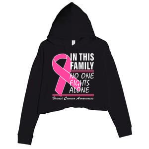 No One Fights Alone Breast Cancer Awareness Ribbon Crop Fleece Hoodie