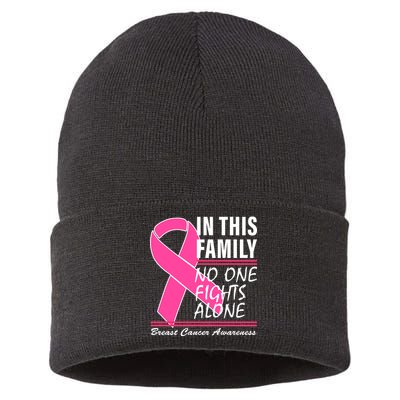 No One Fights Alone Breast Cancer Awareness Ribbon Sustainable Knit Beanie