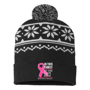 No One Fights Alone Breast Cancer Awareness Ribbon USA-Made Snowflake Beanie