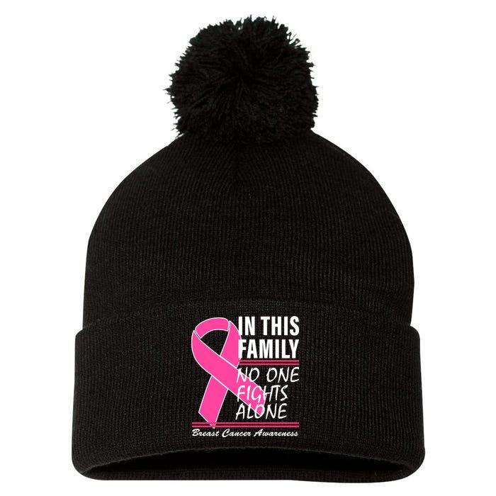 No One Fights Alone Breast Cancer Awareness Ribbon Pom Pom 12in Knit Beanie