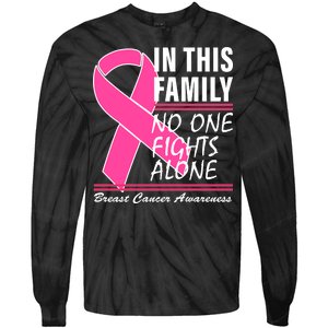 No One Fights Alone Breast Cancer Awareness Ribbon Tie-Dye Long Sleeve Shirt