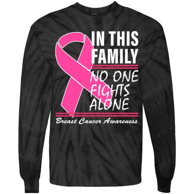 No One Fights Alone Breast Cancer Awareness Ribbon Tie-Dye Long Sleeve Shirt