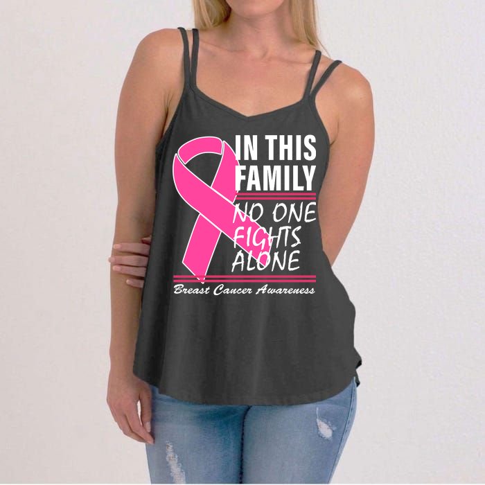 No One Fights Alone Breast Cancer Awareness Ribbon Women's Strappy Tank