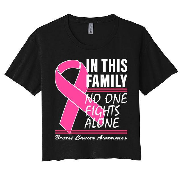 No One Fights Alone Breast Cancer Awareness Ribbon Crop Top