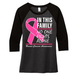 No One Fights Alone Breast Cancer Awareness Ribbon Women's Tri-Blend 3/4-Sleeve Raglan Shirt