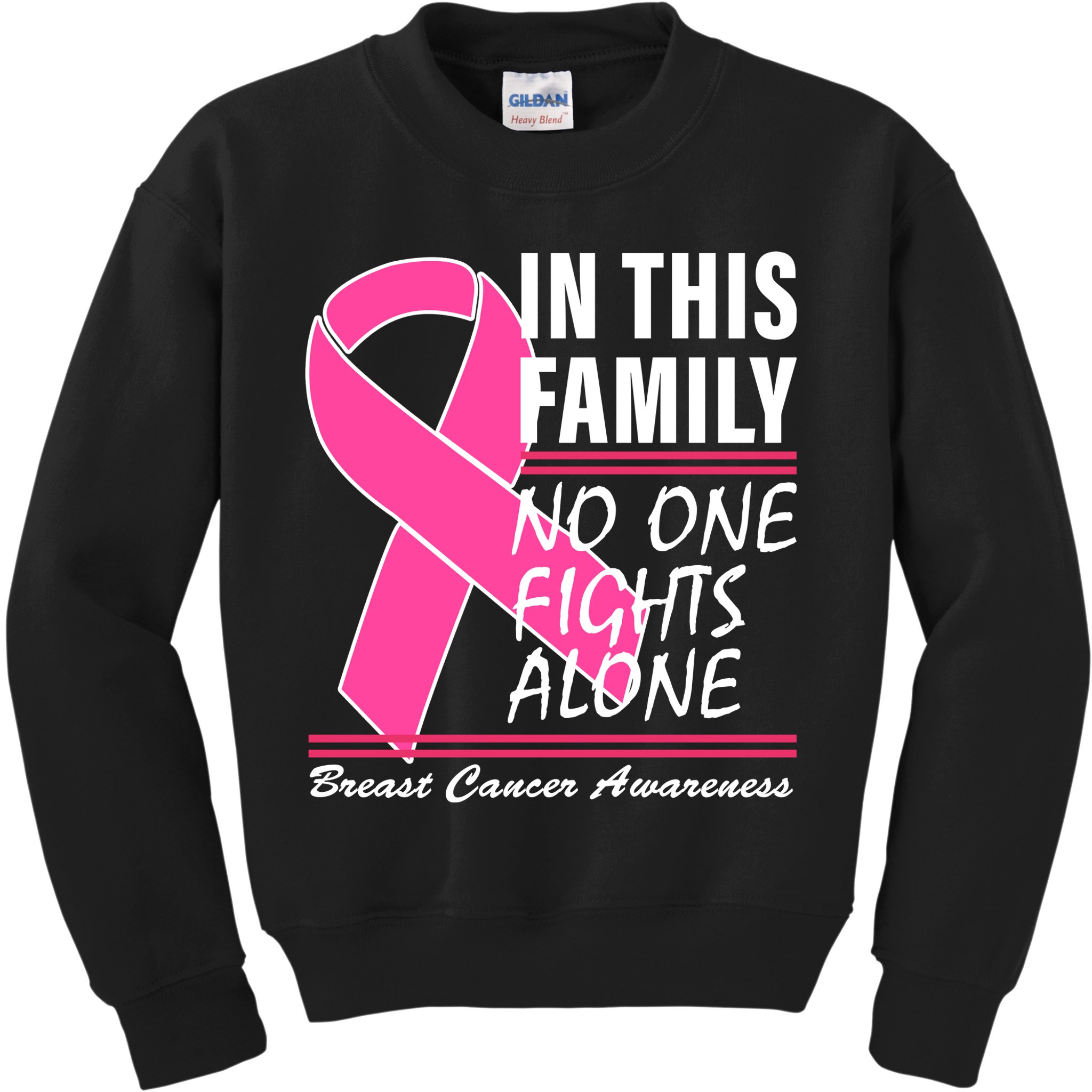 No One Fights Alone Breast Cancer Awareness Ribbon Kids Sweatshirt