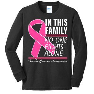 No One Fights Alone Breast Cancer Awareness Ribbon Kids Long Sleeve Shirt