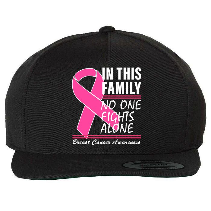 No One Fights Alone Breast Cancer Awareness Ribbon Wool Snapback Cap