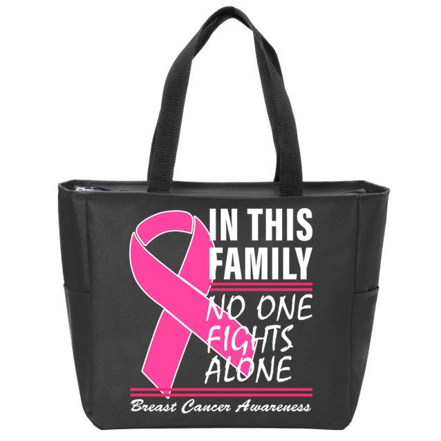 No One Fights Alone Breast Cancer Awareness Ribbon Zip Tote Bag