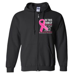 No One Fights Alone Breast Cancer Awareness Ribbon Full Zip Hoodie