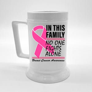 No One Fights Alone Breast Cancer Awareness Ribbon Beer Stein