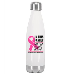 No One Fights Alone Breast Cancer Awareness Ribbon Stainless Steel Insulated Water Bottle